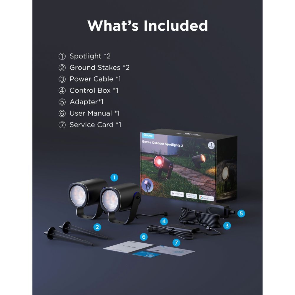 Govee Outdoor Smart Garden Spotlights IP67 RGBICWW H7093311 (2pack)