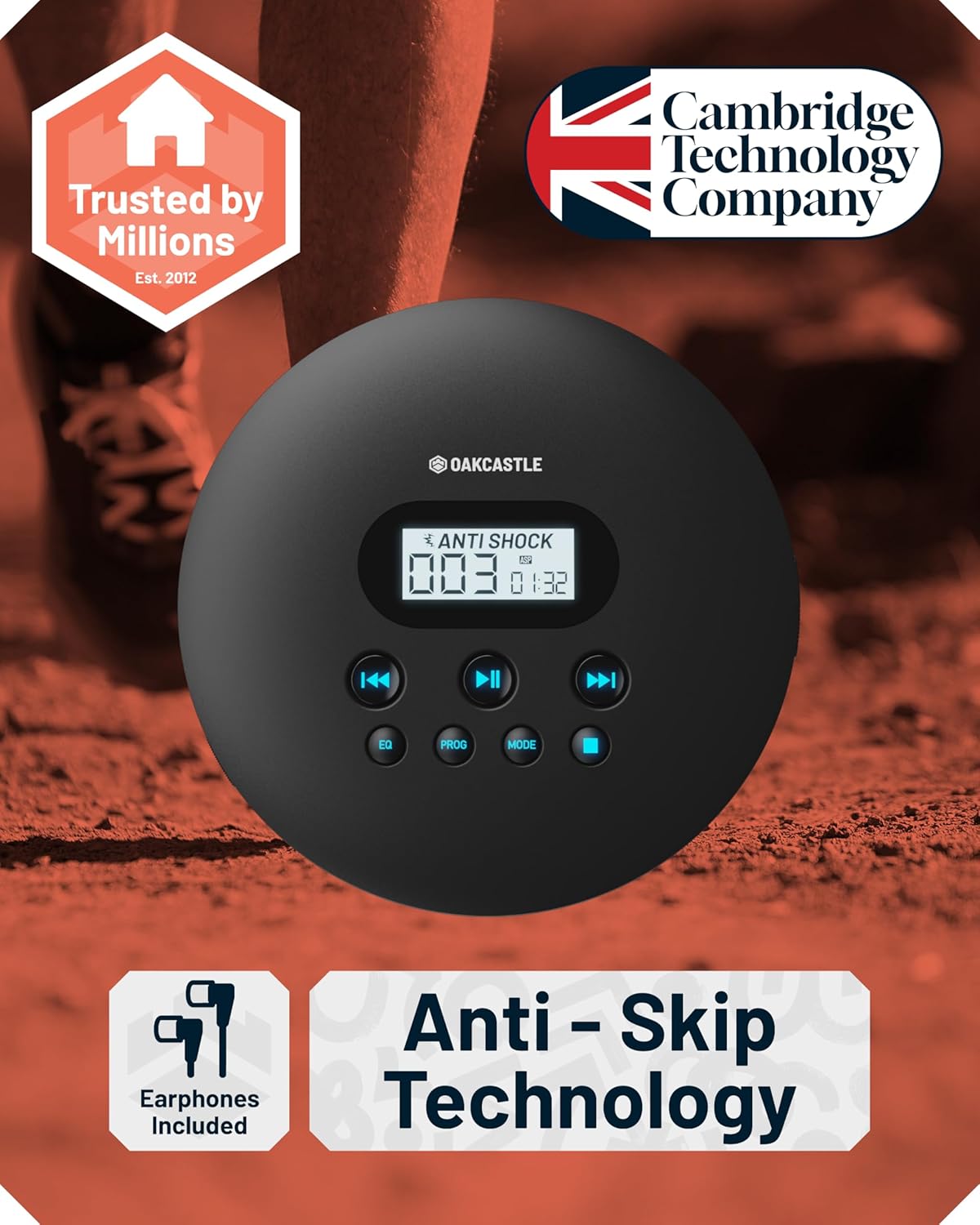 Majority Oakcastle CD100 Portable & USB-C Rechargeable CD Player with Bluetooth incl Free Earphones