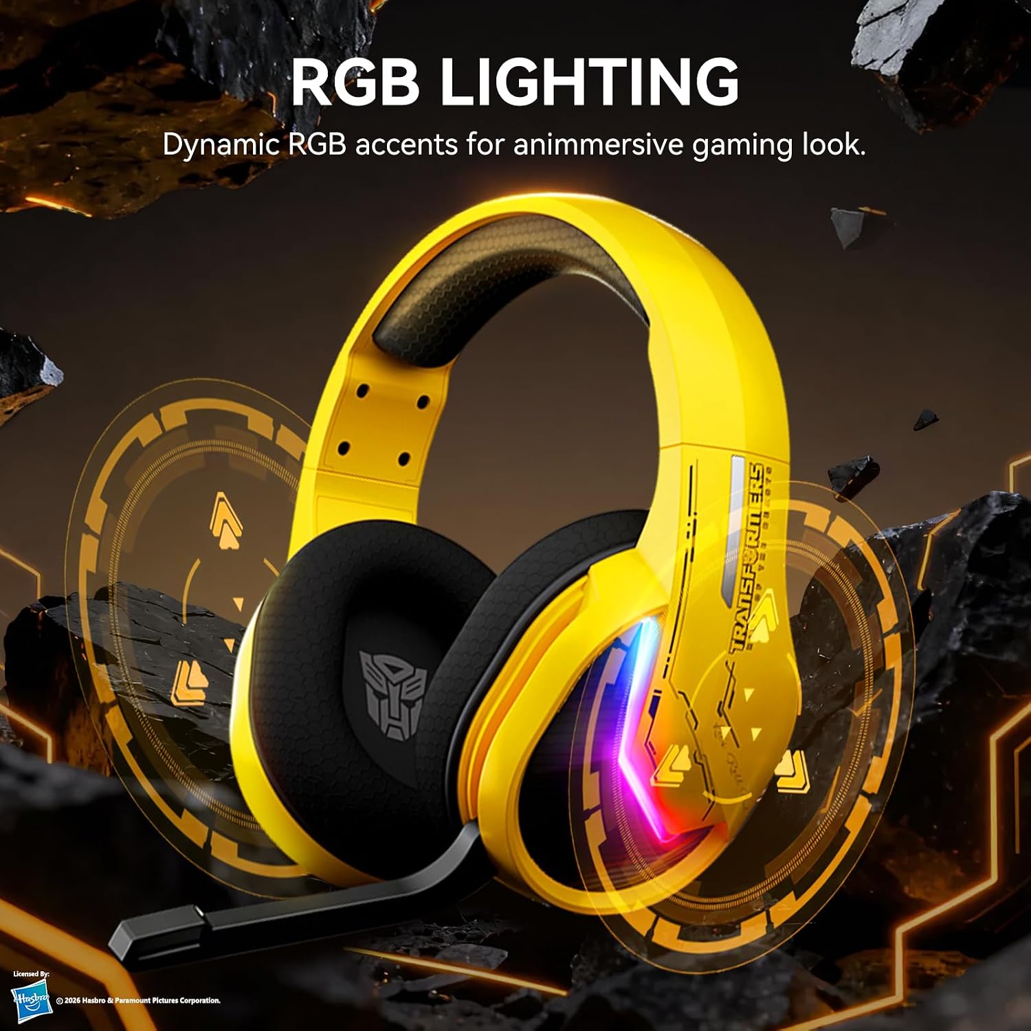 Transformers Wired Gaming Headset, 50MM Drivers, LED Light, Lightweight, 3D Surround Sound TF-G15 Yellow