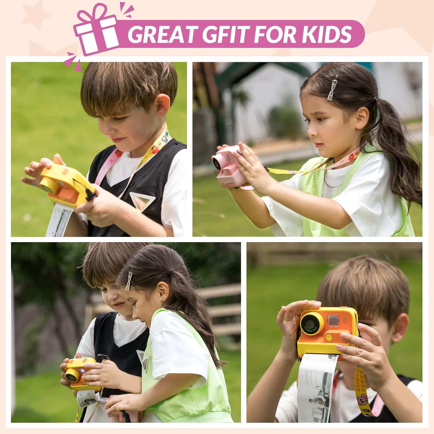 Kids Instant Camera with Printing Paper & 32G TF Card, Gift for Children 3-12 Years - Yellow