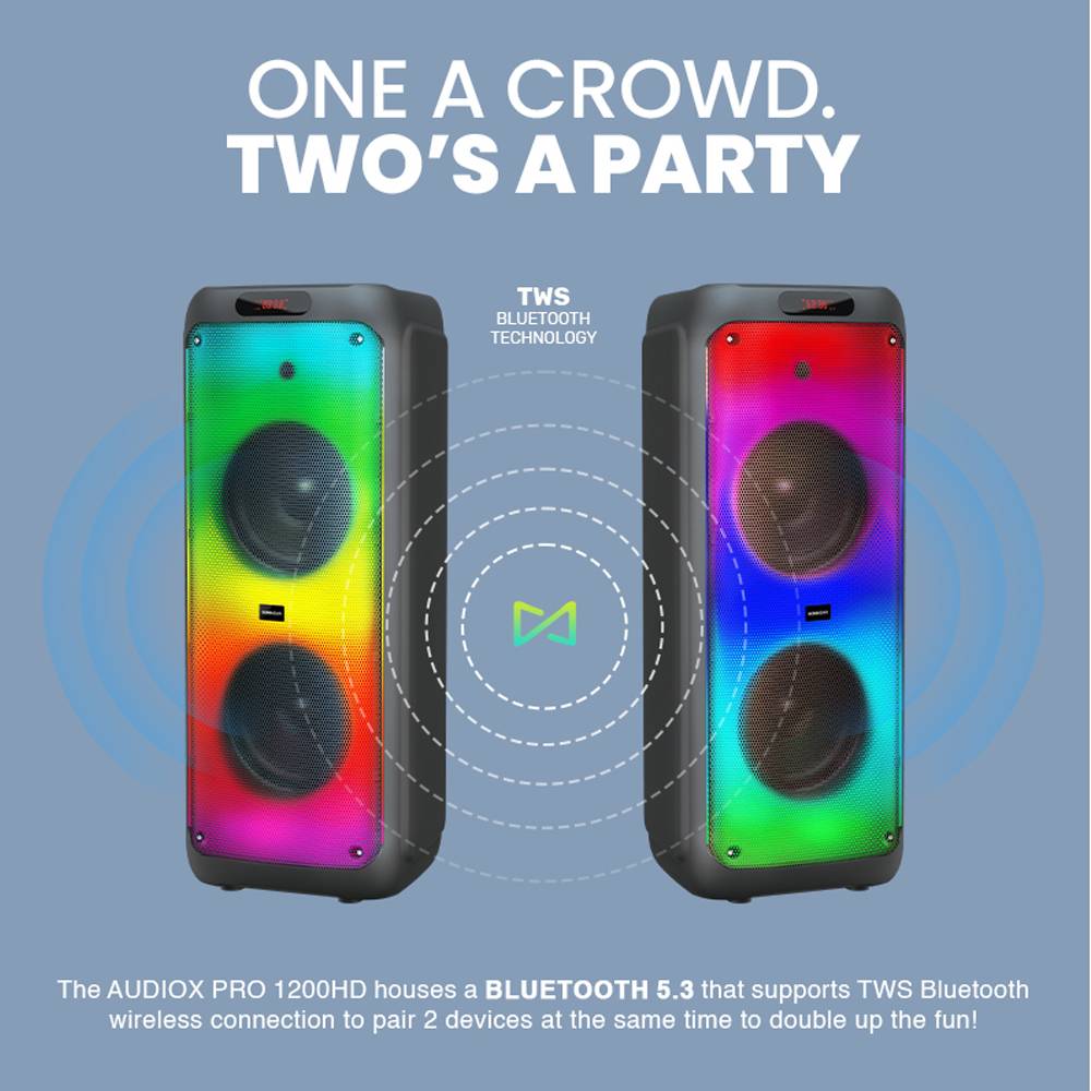 SonicGear AudioXPro1200HD 2 x 12'' Portable Karaoke Speaker with 2 x Wireless Microphones