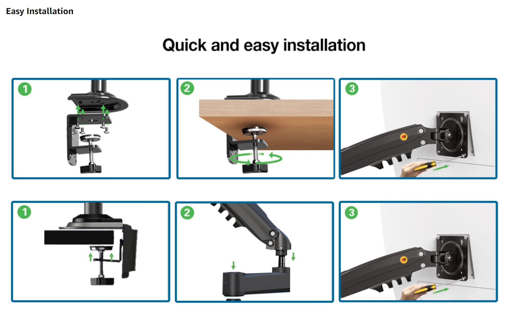 NBMounts H100 Single Arm Gas Desktop Monitor Mount (upgraded version)