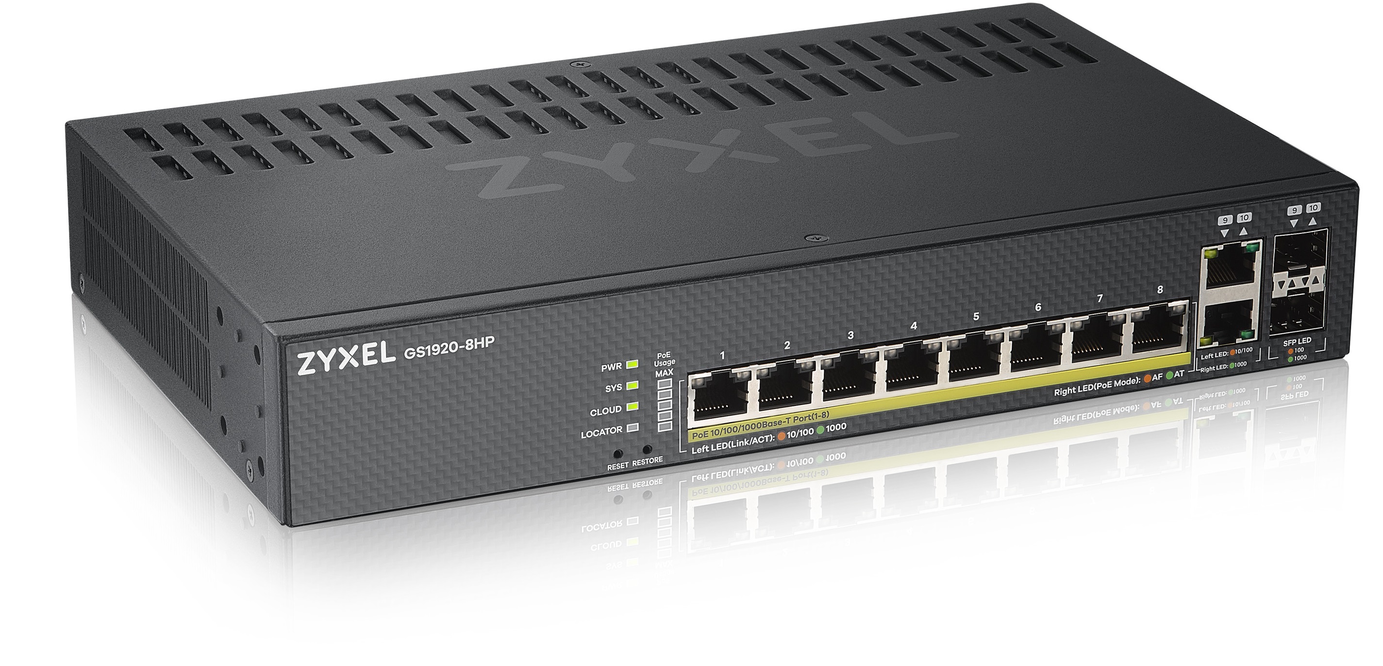 Zyxel Switch PoE Gigabit Managed Cloud 8PoE + 2RJ45/SFP Combo 130W GS1920-8HPV2