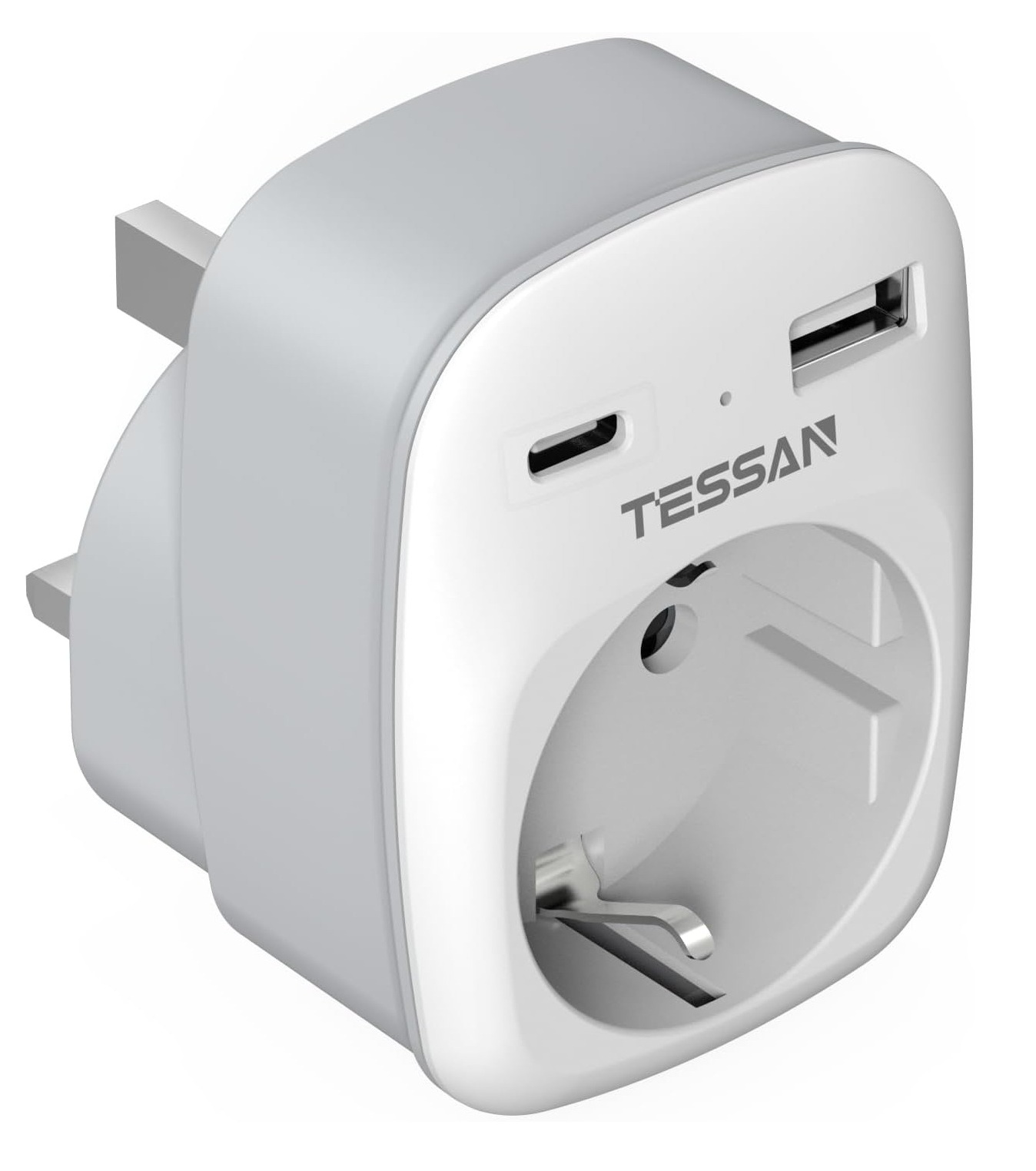 Tessan AC Plug Through 1-Gang 13A Schuko to UK Adaptor & 2xUSBA 12W TS-611-UK