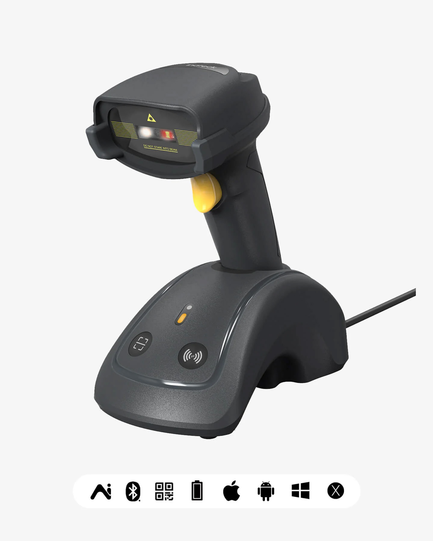 Inatech Barcode Scanner CMOS 1D/2D Wireless 2.4GHz/Bluetooth USB-A 2600mAh Smart Charging Base BCST-560B Dark Gray