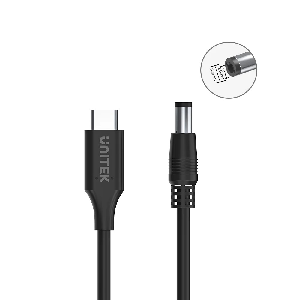 Unitek UCL USB-C to DC Cable 1.8m 65W for Toshiba-Asus 5.5x2.5mm C14116BK