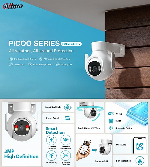 Dahua IP 3.0MP 3.6mm Wifi PT Dome Dual Illumination P3B-PV