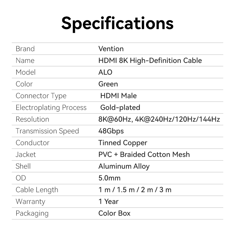 Vention HDMI Cable 2.1 8K60Hz Braided Ultra Thin 3.0m ALOGI