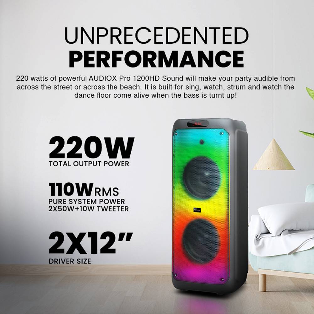 SonicGear AudioXPro1200HD 2 x 12'' Portable Karaoke Speaker with 2 x Wireless Microphones