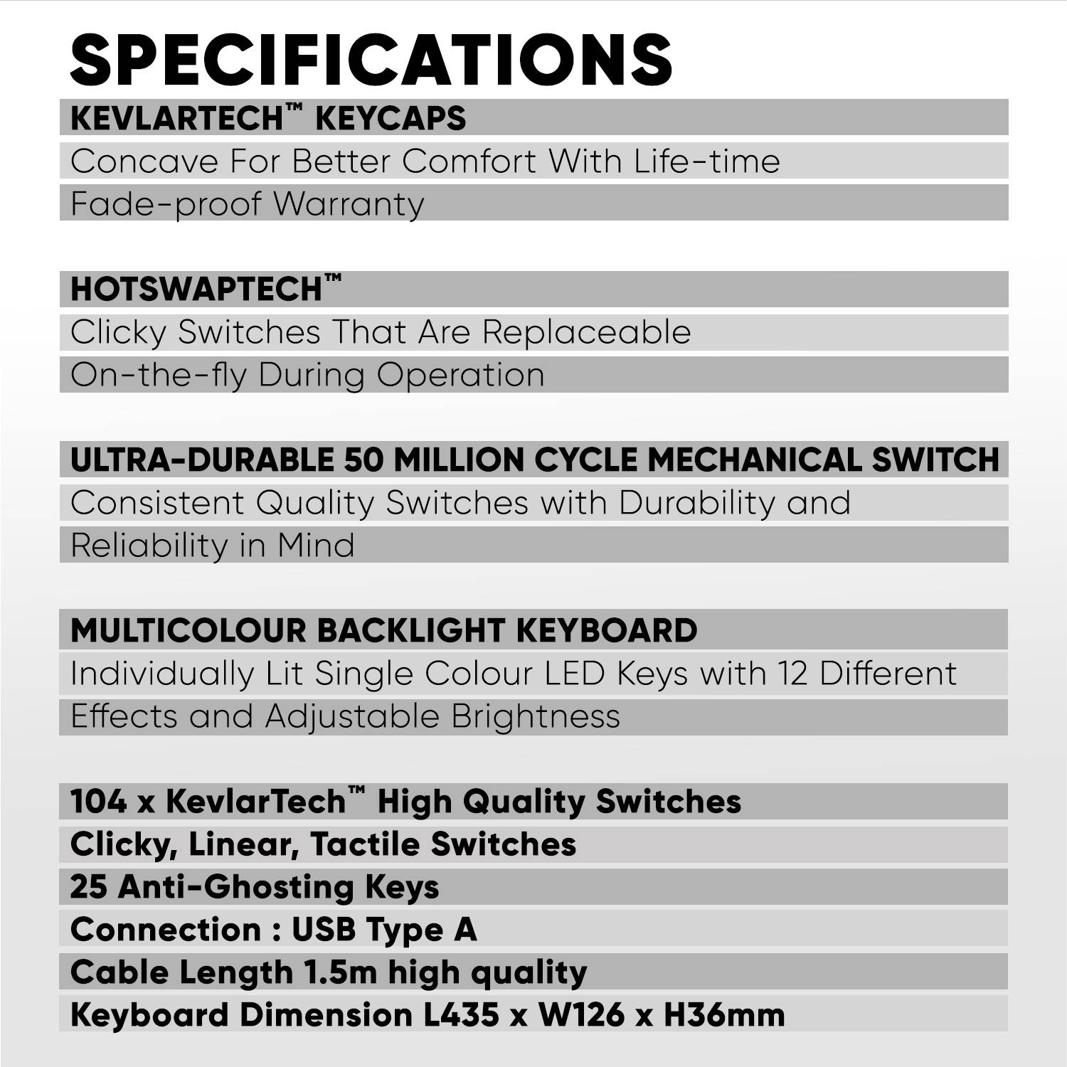 Armaggeddon MKA-7C White Mechanical Gaming Keyboard 104 Linear Red Keys