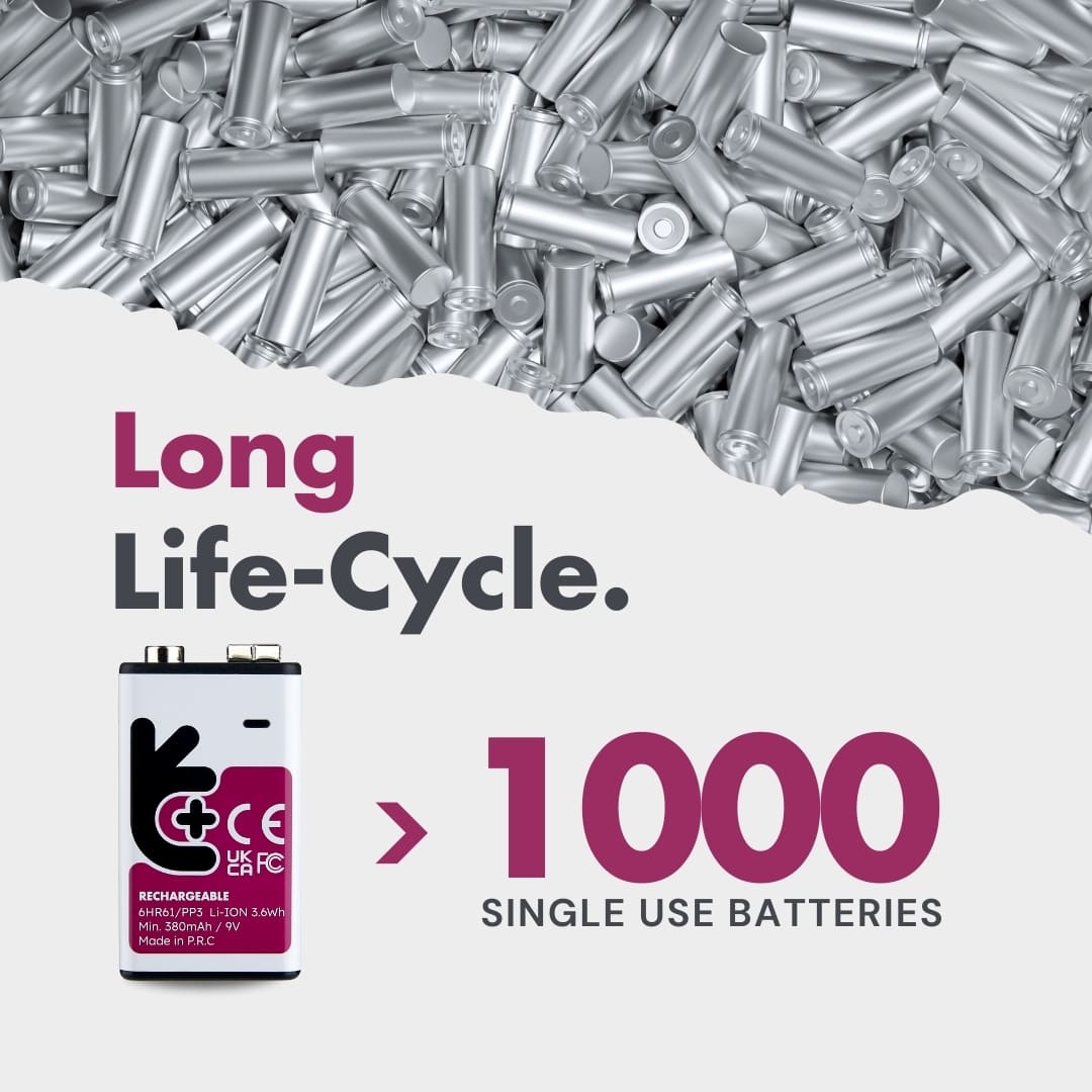 Uniross USB-C Rechargeable Lithium 9V Battery 400mah (1pc)