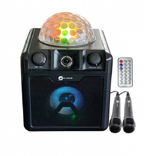 N-Gear DISCO BLOCK 410 Portable Karaoke Speaker with Discoball With 2 Wired Microphones