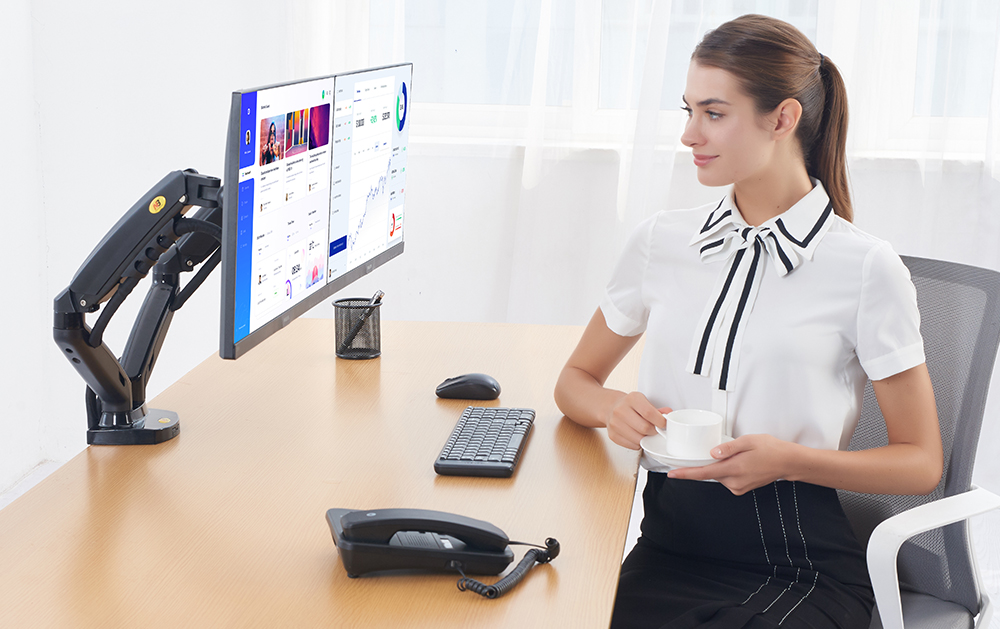 NBMounts F160 Gas Strut Desk Monitor Mount Dual Arms Black