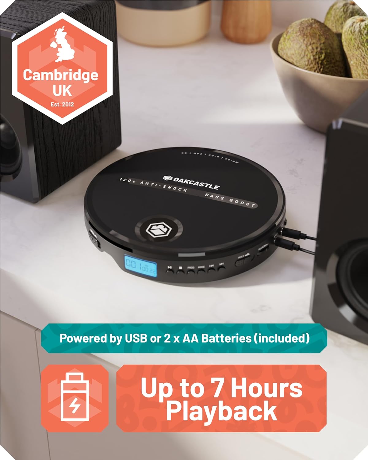 Majority Portable CD Player Incl. Earphones 2x AA Line out Oakcastle CD10