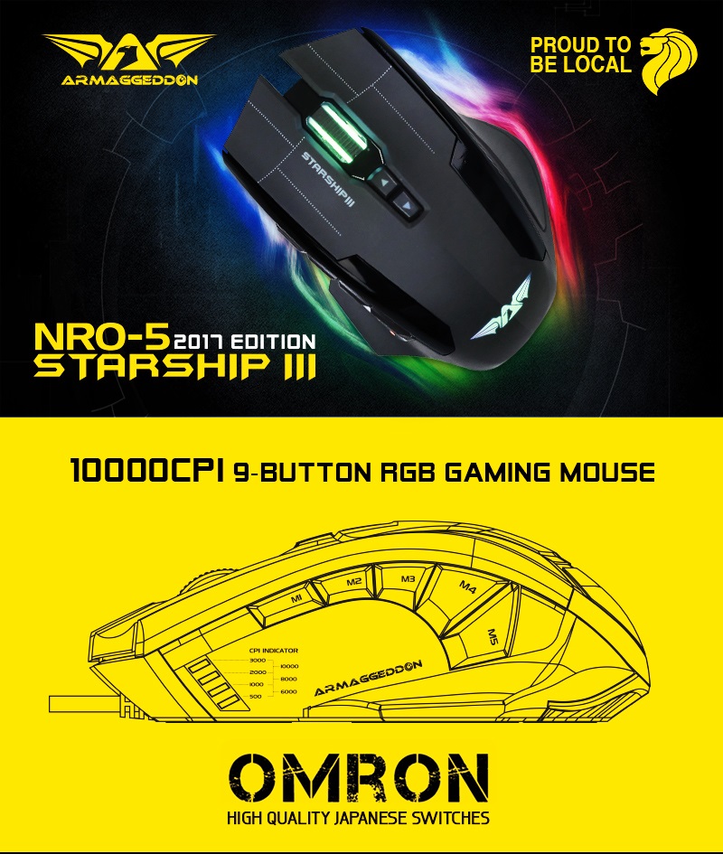 Armaggeddon Starship 3 Soviets Pro-Gaming Mouse 10000CPI Macros RGB Adj.Weight