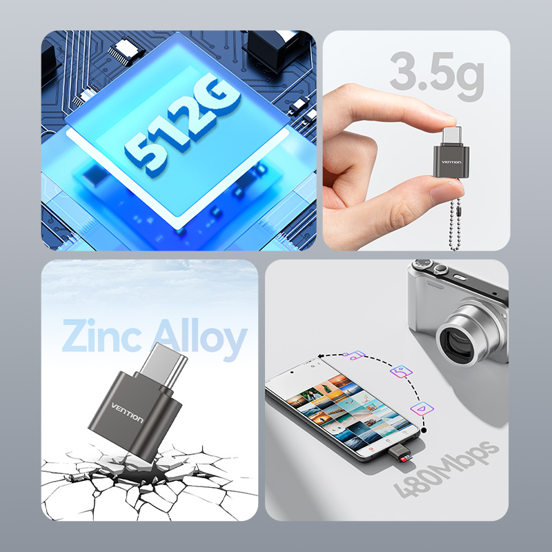 Vention CLMH0 Metal USB-C Card Reader for Micro SD Cards