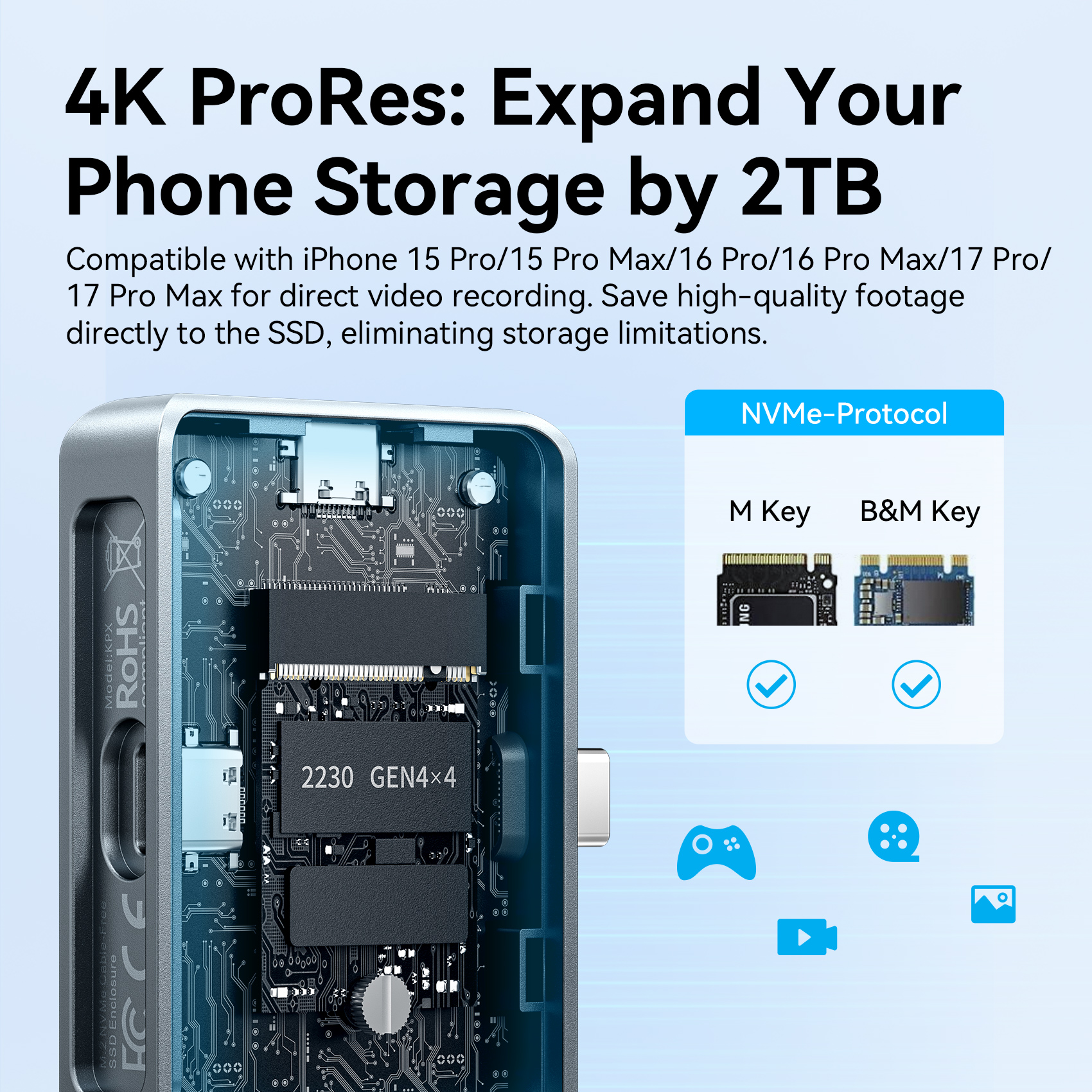 Vention MA Portable Plug & Play Cable-Free NVME Enclosure + 3500mAh PB TZ-KPXH0