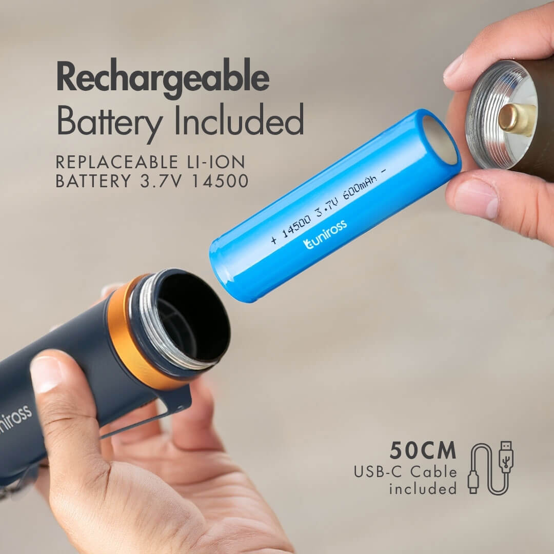 Uniross GX200 USB Rechargeable Torch IP44 Waterproof Aluminium 300 lumens 135m Beam