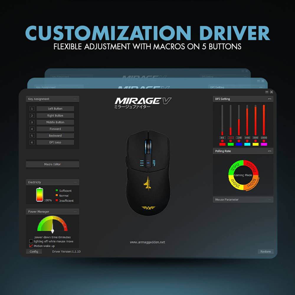 Armaggeddon Gaming Mouse Wired+2.4G+BT Recharge 5B MIRAGE-V White