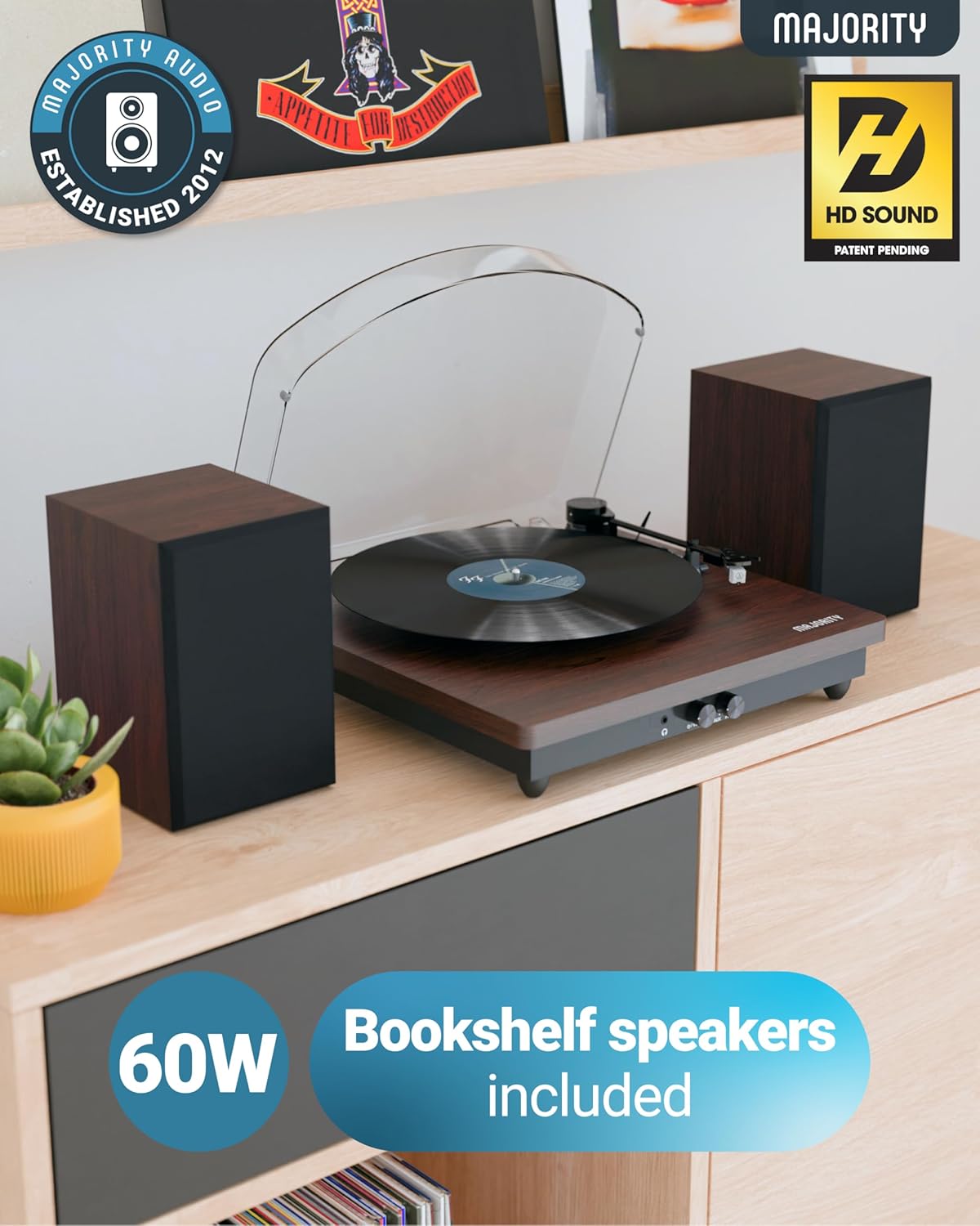 Majority Turntable MOTO PLUS incl 60W Speakers & Audio Technica Cartridge