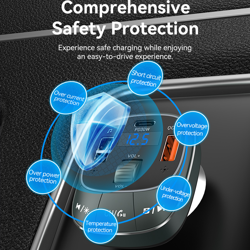 Vention Car FM Transmitter, USB Music Player & Charger 3xUSB 30W/18W/5W FFLB0