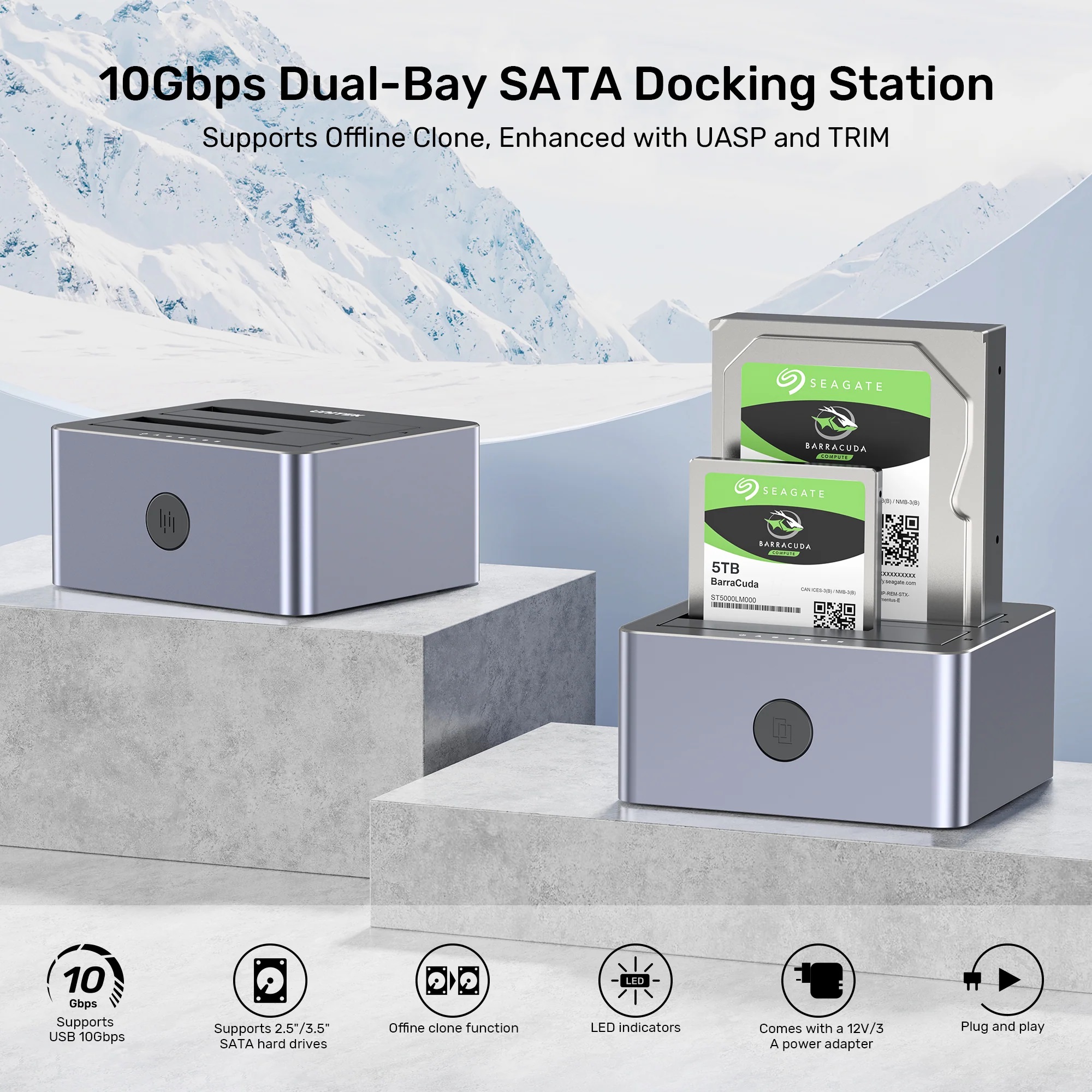 Unitek Y-3027 USB-C 3.1 10Gbps SATA6G Dual Bay Aluminium HDD Docking Station (Silver)