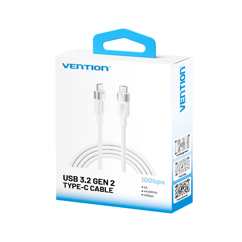 Vention IT Cable USB-C 3.2 Gen2 M-M 1.0m Braided Aluminum White TRGWF
