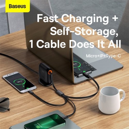 Baseus Cable 3in1 USB-C/Micro/Light Traction Retractable 1.7m Black