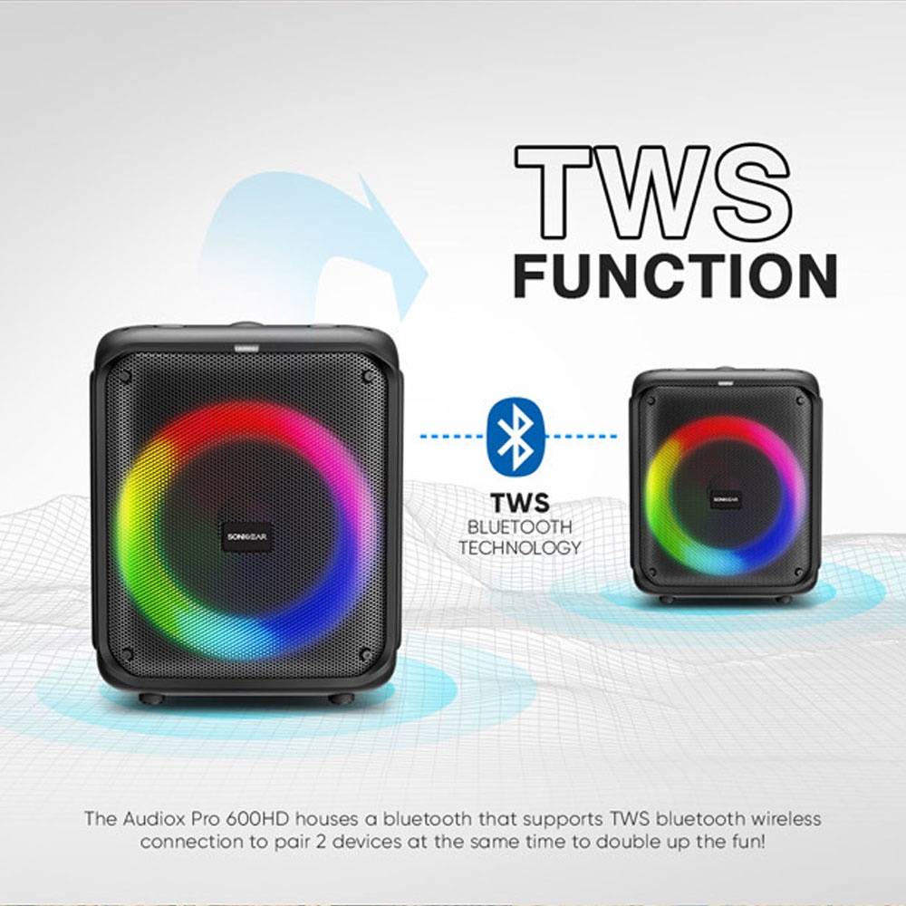 SonicGear AudioXPro600HD 90W Portable Karaoke Speaker BT/USB/FM with 1 Wireless Microphone