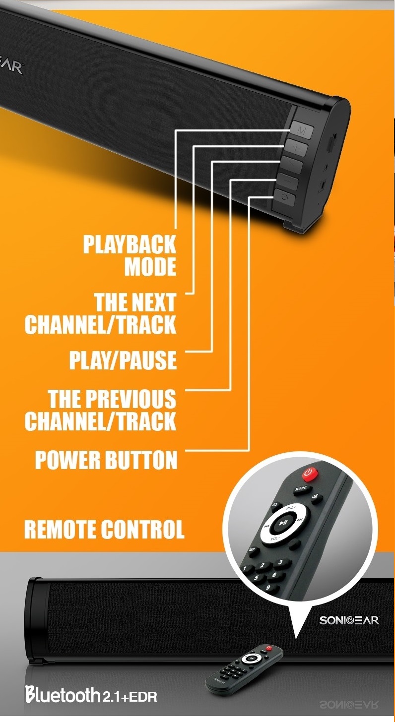 SonicGear SONICBAR 3000 Soundbar for TV/PC 40W RMS Bluetooth, SD Card & FM