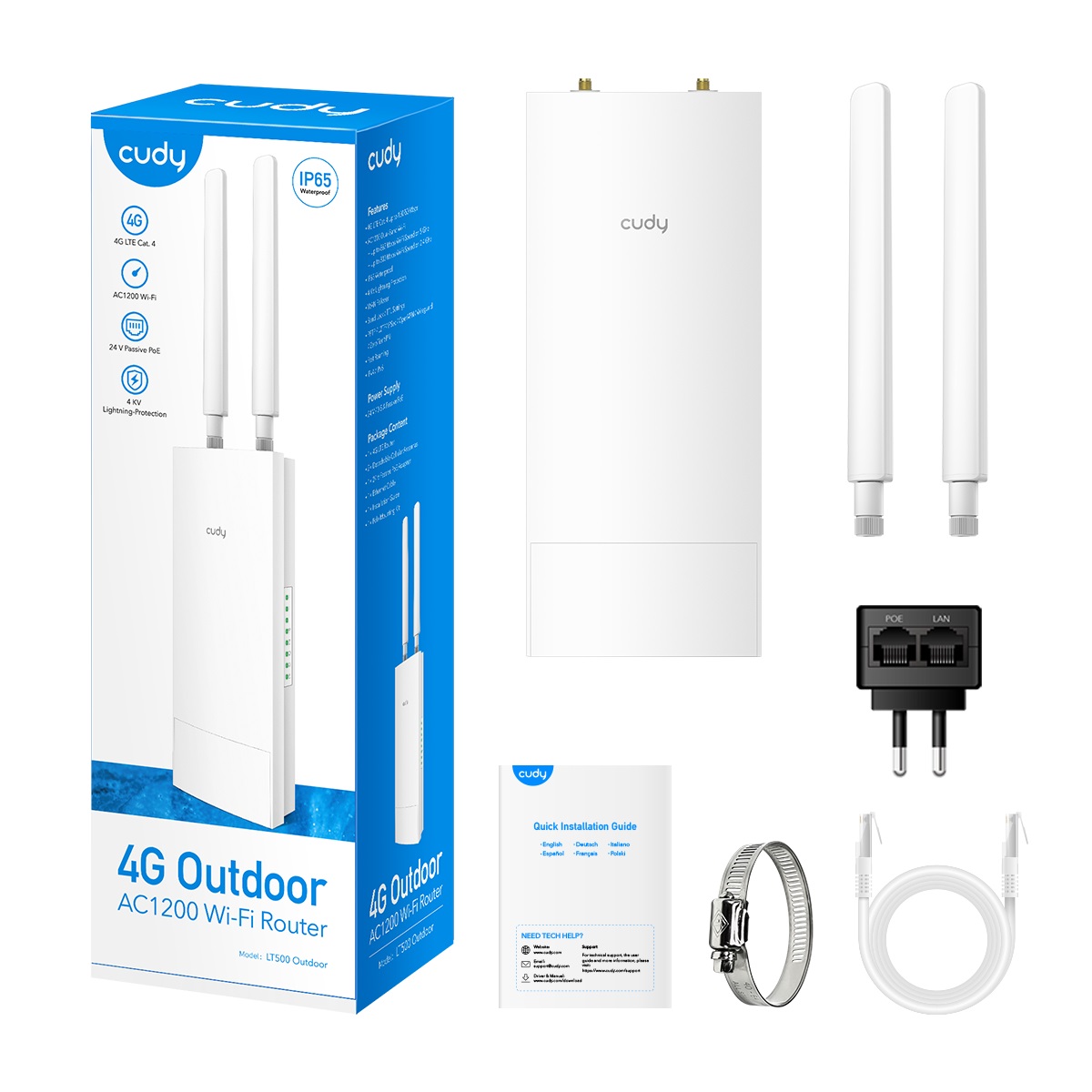 Cudy Router 4G LTE CAT4 AC1200 Dual Band Wi-Fi Outdoor IP65 LT500