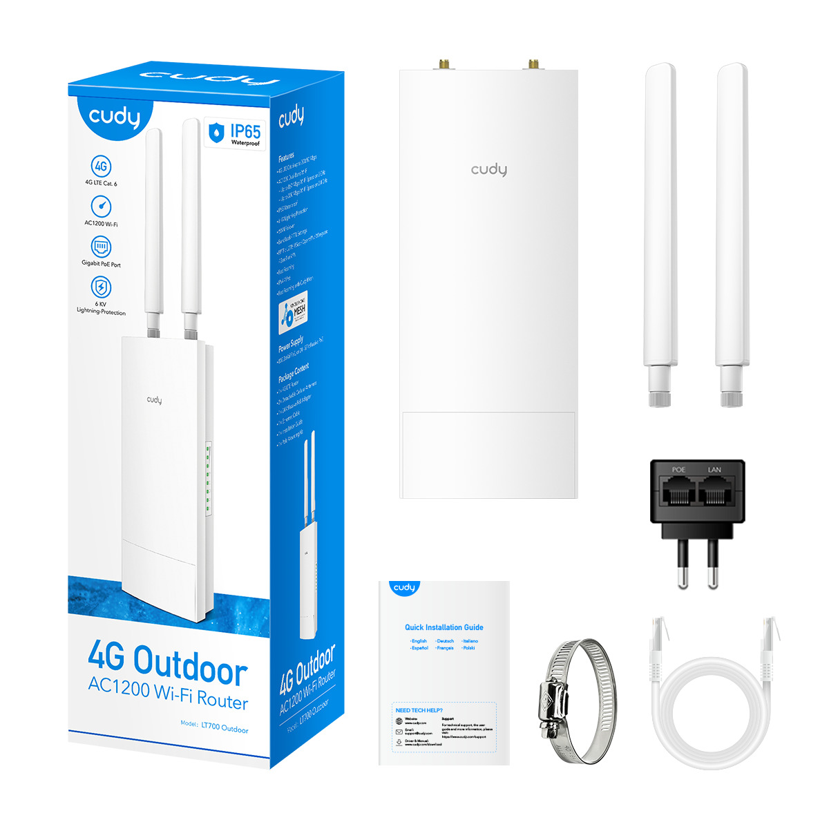 Cudy Router 4G LTE CAT6 AC1200 Dual Band Gigabit Wi-Fi Outdoor IP65 LT700