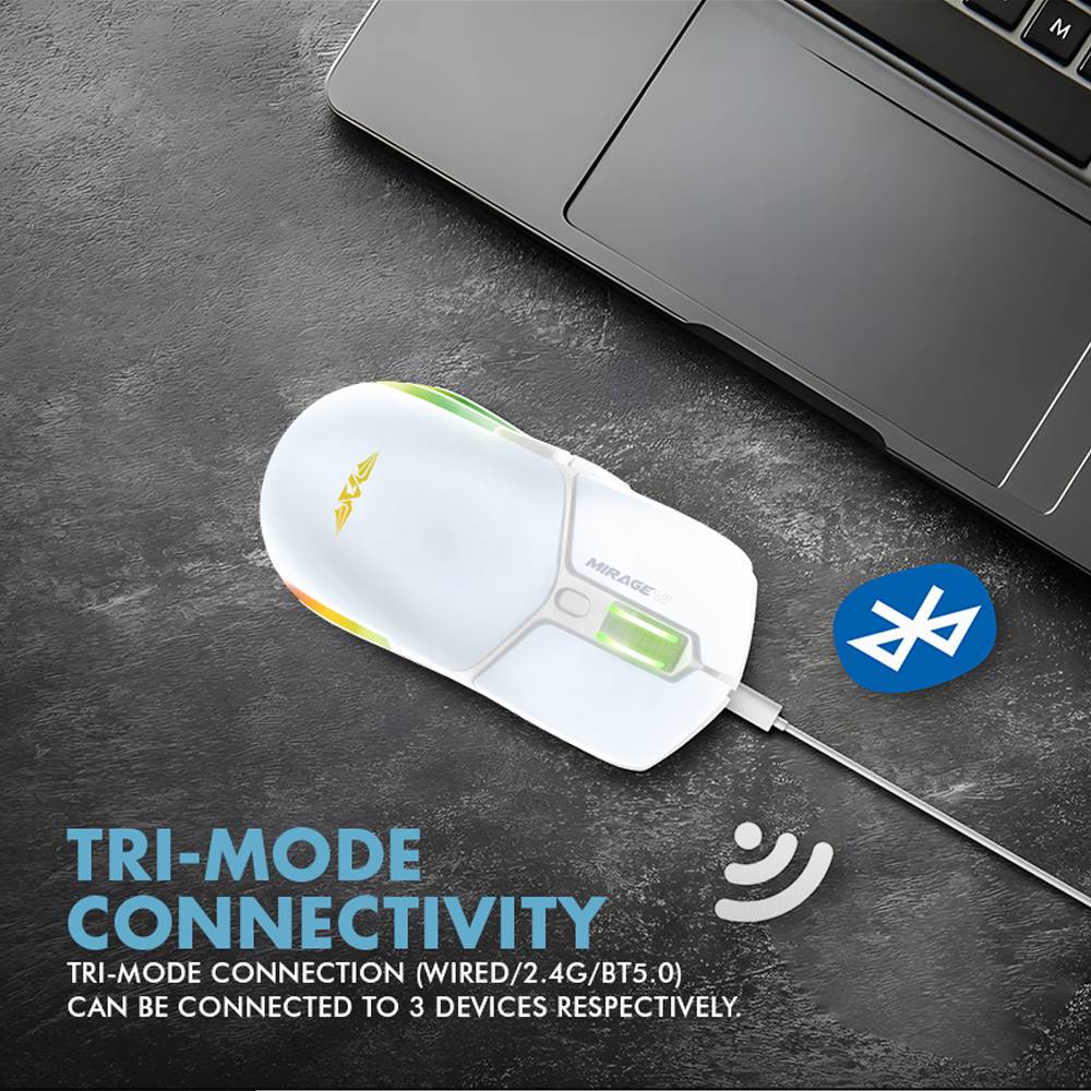 Armaggeddon Gaming Mouse Wired+2.4G+BT Recharge 600mAh MIRAGE-VI White