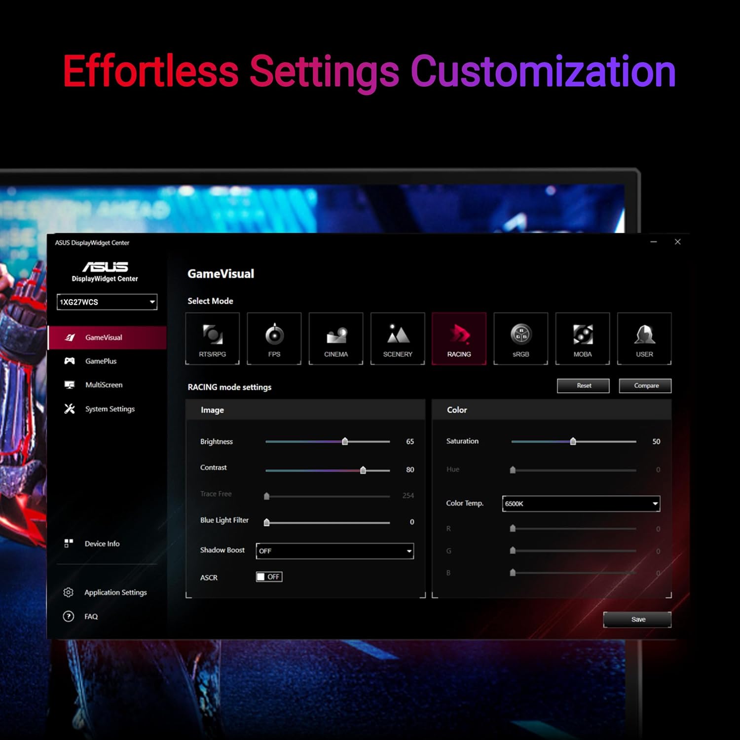 ASUS Monitor ROG Strix Gaming 27'' 2K Curved 180Hz HDR USB-C Ergonomic XG27WCS