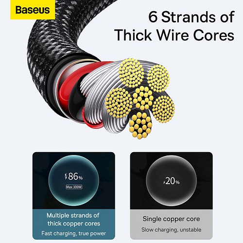 Baseus Cable USB-C to USB-A Tungsten Gold 100W 2.0m Blk
