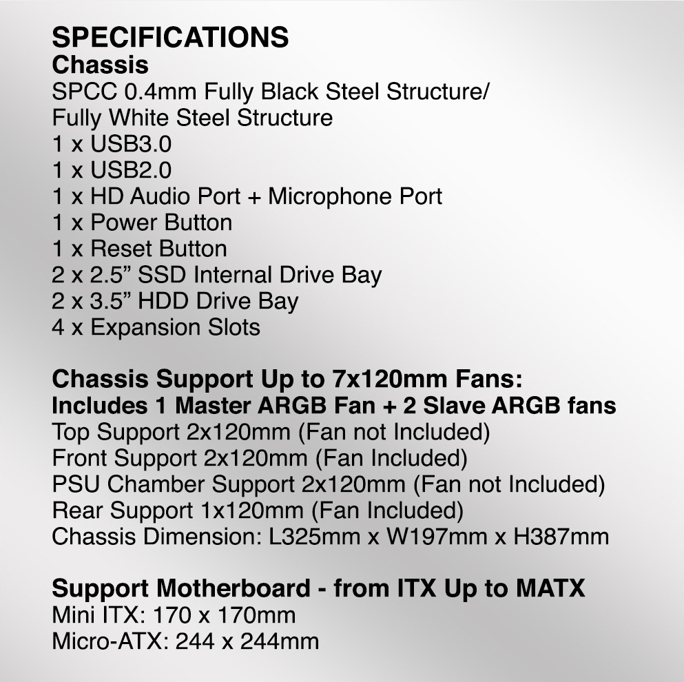 Armaggeddon Gaming Case M-ATX DEEPFREEZE DUPLEX 2 CHROMA White (3x Chroma Fans)