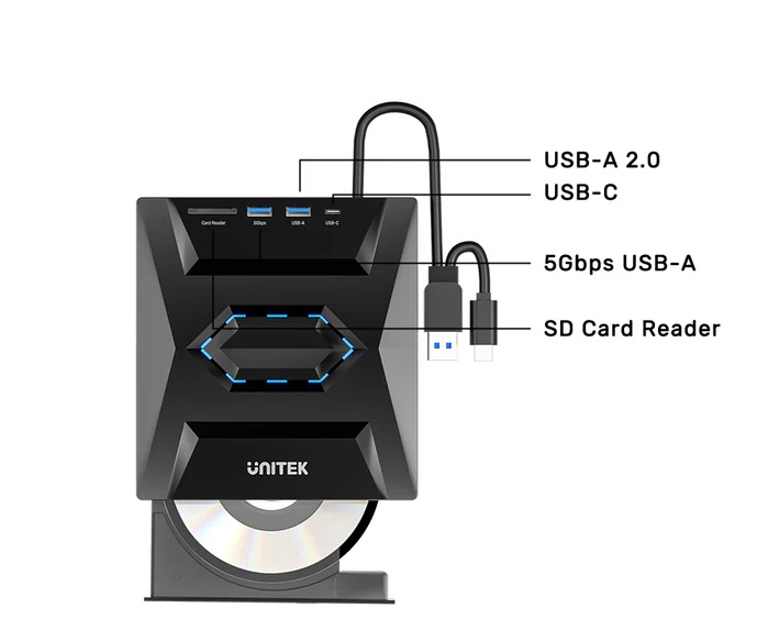 Unitek Optical External Drive & 5in1 USB Hub T1037A