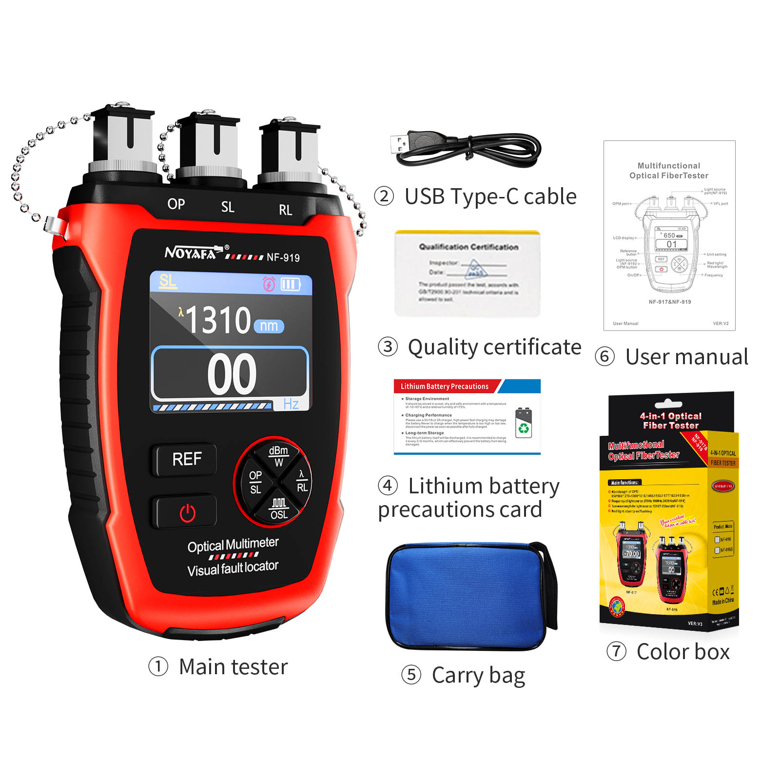 Noyafa Multifunctional Optical Fiber Tester Integrated Optical Power Meter, Light Source, and VFL NF-919