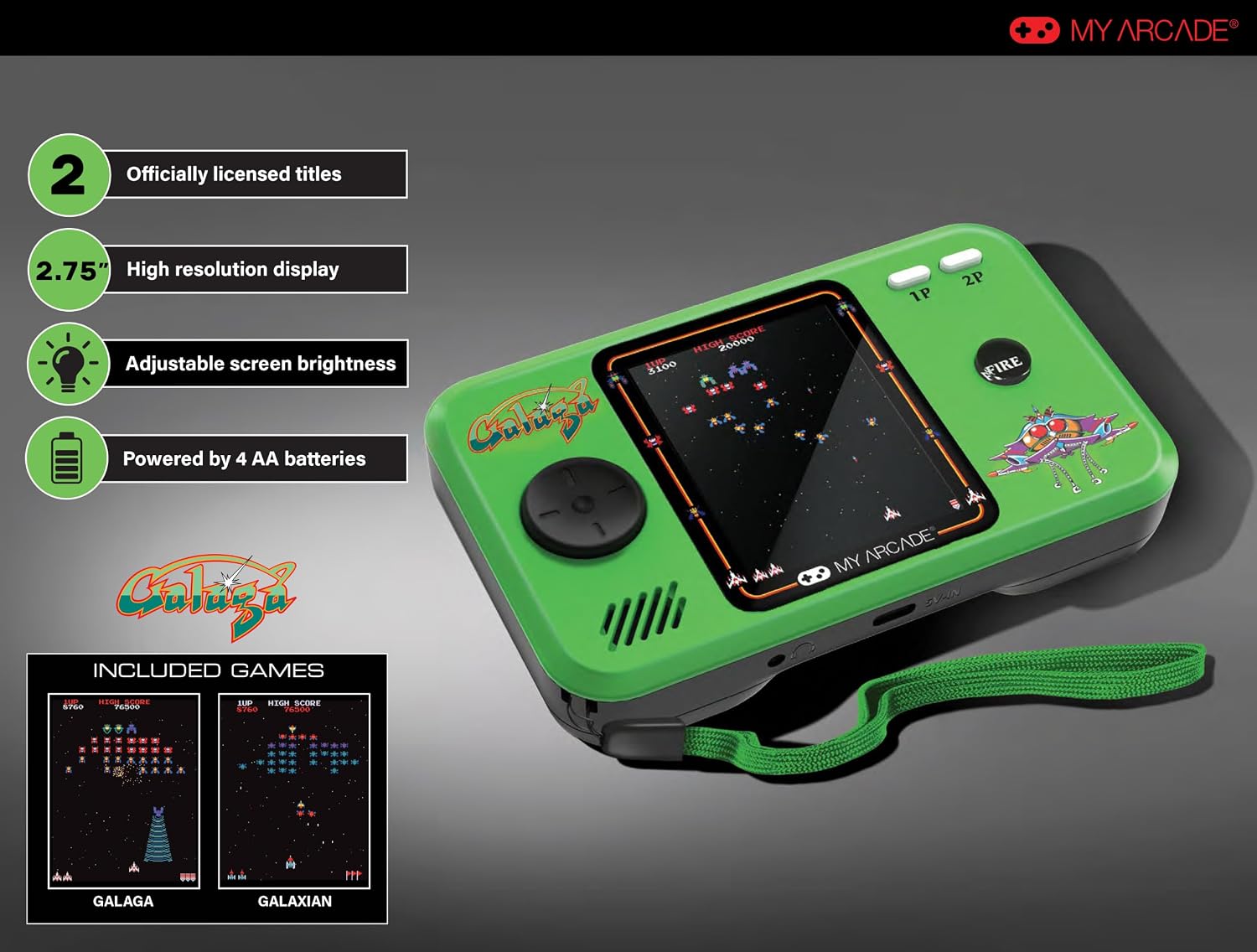 My Arcade Handheld (2.75") Pocket Player Pro GALAGA (2 Games)