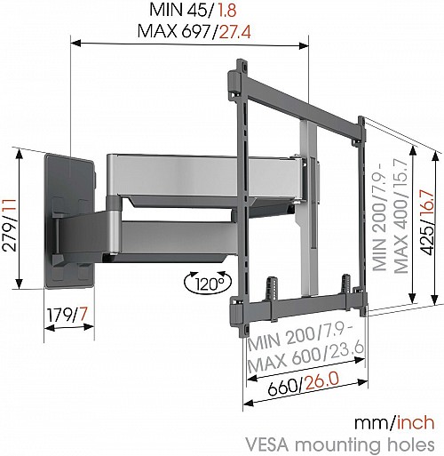 Vogels ELITE TVM5855 TV Wall Mount 60x40 Turn up to 75kg (THIN550 Replacement)