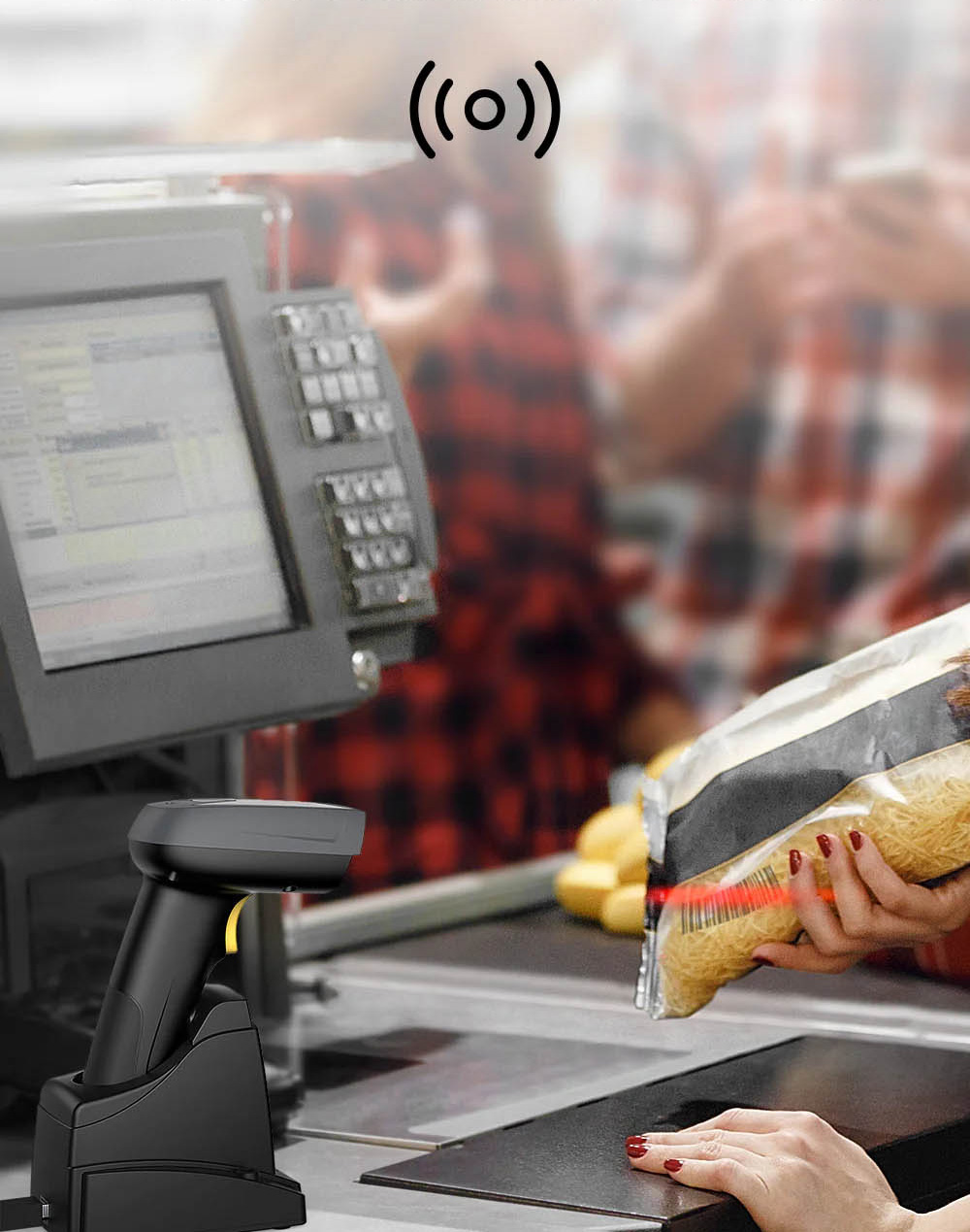 Inatech Barcode Scanner 1D/2D Wireless 2.4GHz/Bluetooth USB-A 2000mAh Smart Charging Base Hands Free Scanning BCST-52