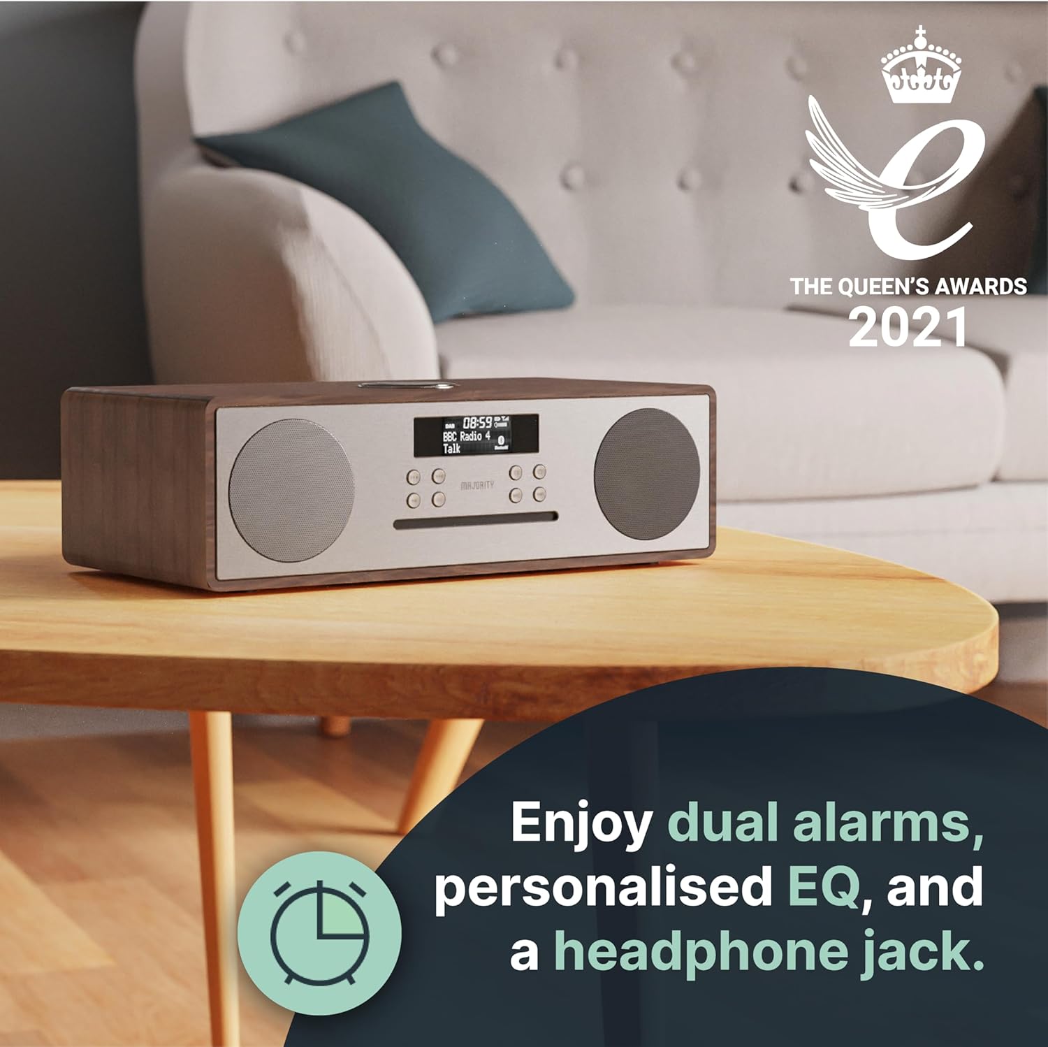 Majority OAKINGTON 120W Mini HiFi System with CD-BT-USB-FM Walnut