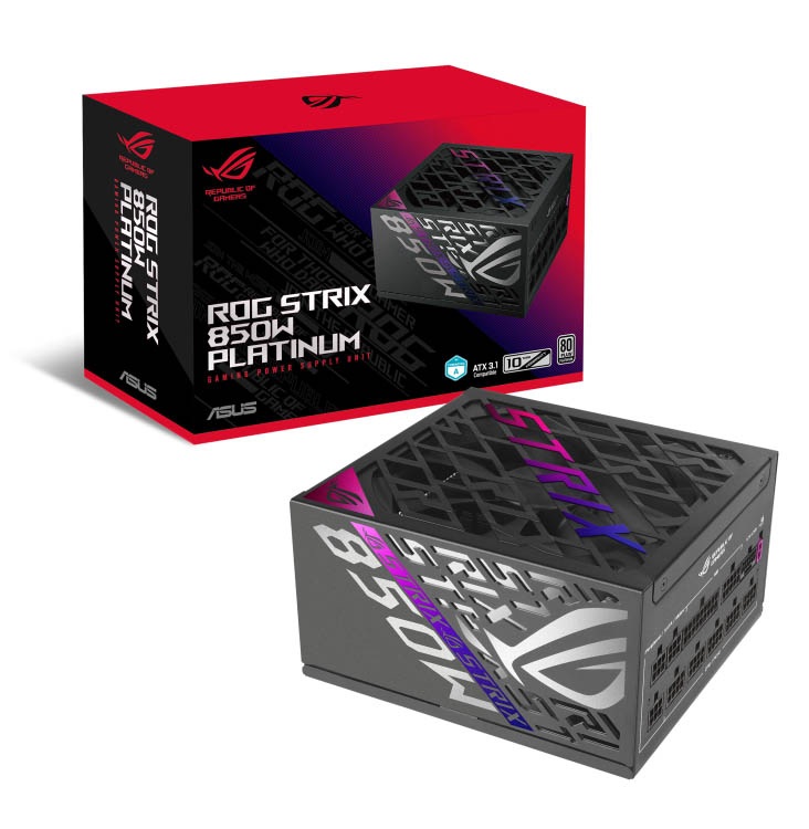ASUS Power Supply ROG STRIX 80 PLUS Platinum Fully Modular ATX 3.1 PCIe 5.1 GaN MOSFETs Intelligent Voltage Stabilizer 850W Platinum Black