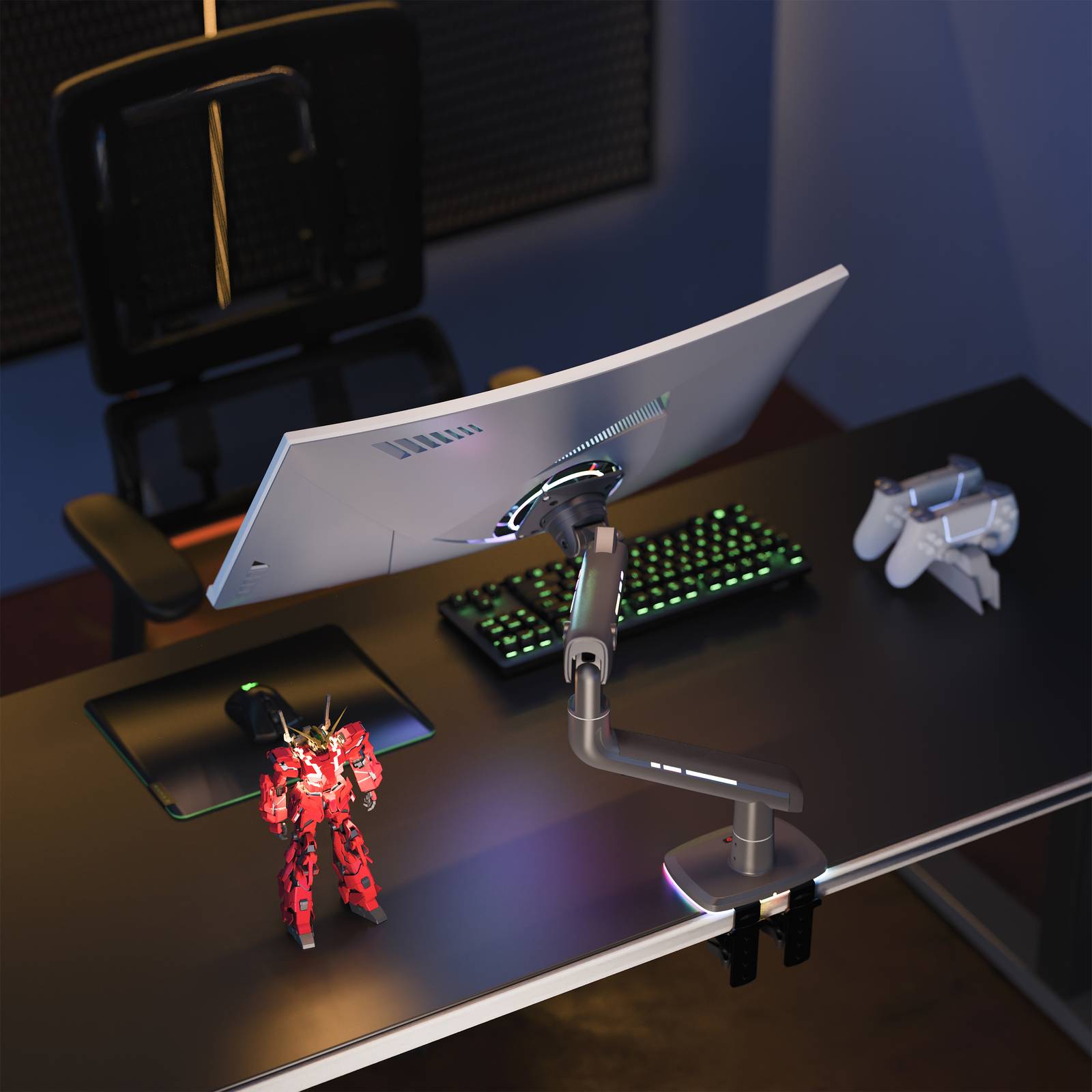 NBMounts F5 Gaming Series Single Arm RGB Monitor Desk Mount Heavy Duty up to 20kg