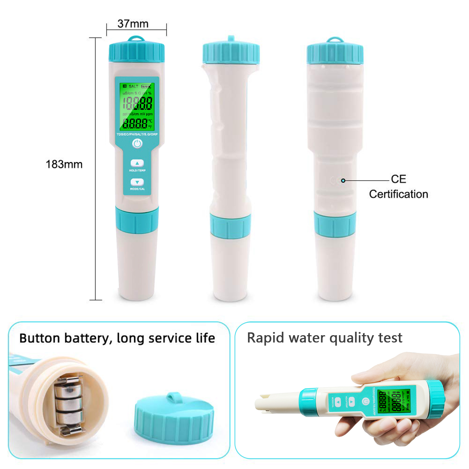 Noyafa Water Quality Tester with 7-in-1 Measurement (pH, TDS, EC, Salinity, S.G., ORP, Temperature), High-Precision Probe, IP67 NF-C600