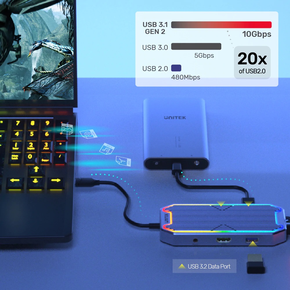 Unitek USB-C Hub USB3.2 RGB HDMI/Gb/Audio/PD100W D1029A