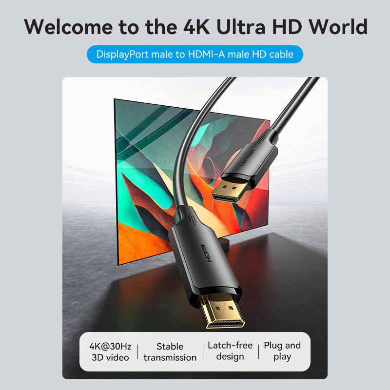 Vention DisplayPort to HDMI Cable 4K30Hz 1.0m PVC HFOBF