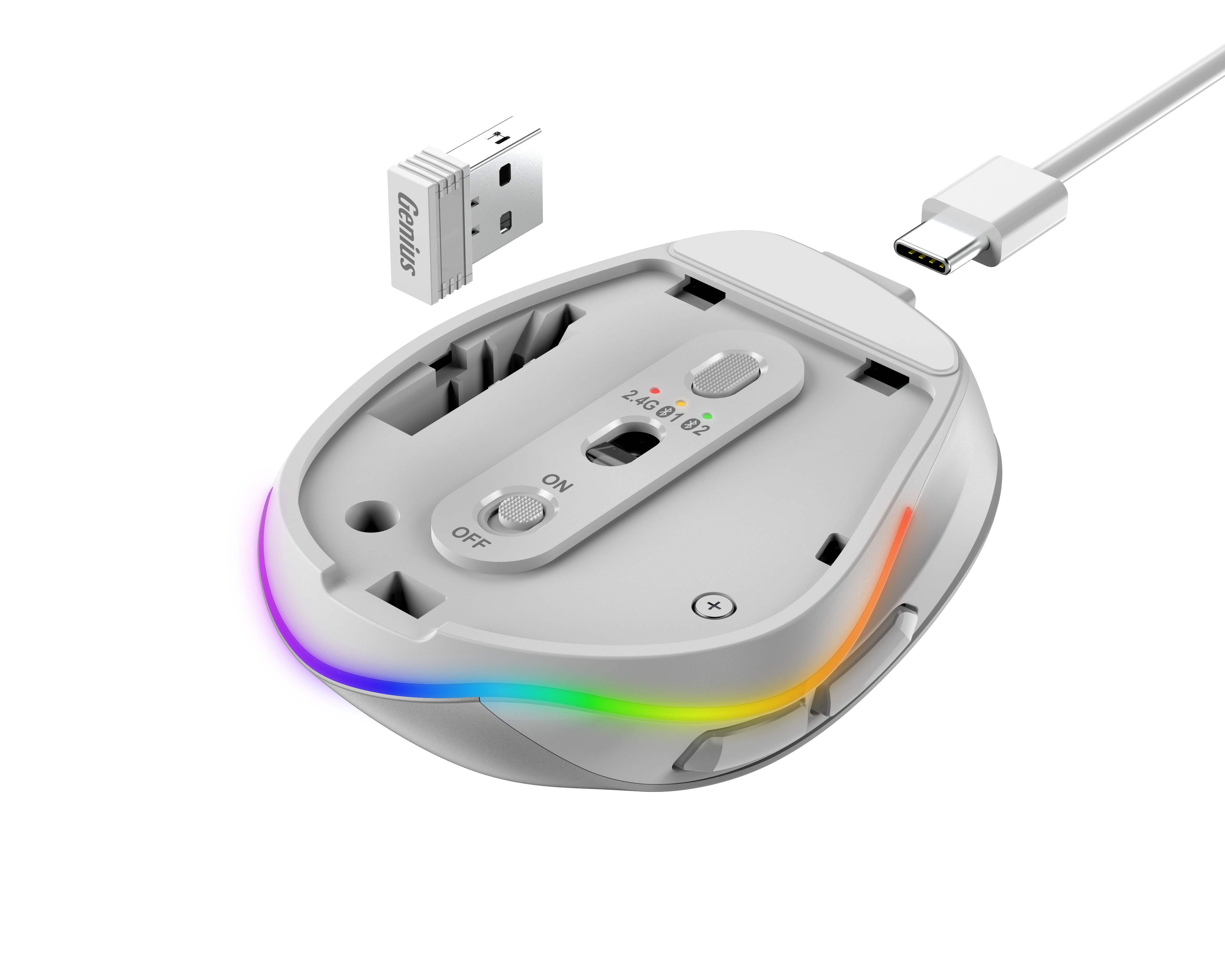 Genius Mouse Wireless+BT Rechargeable Mini RGB Ergo 9000S Pro White