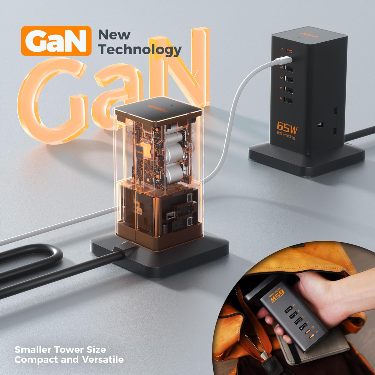 Tessan 2 Gang Extension  4 USB-A 2 USB C 2m 13A TS-FS02UK00