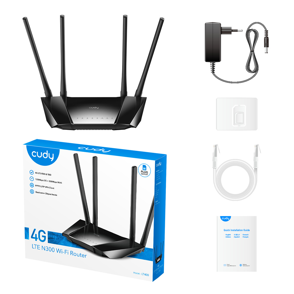 Cudy Router 4G LTE CAT4 N300 Wi-Fi LT400